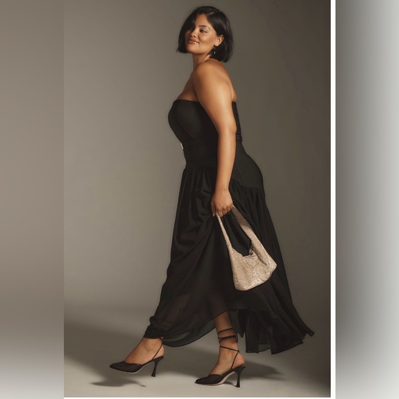 NEW Anthropologie Hutch Carmel Drop Waist Strapless Belted Maxi Dress Black - Picture 2 of 8